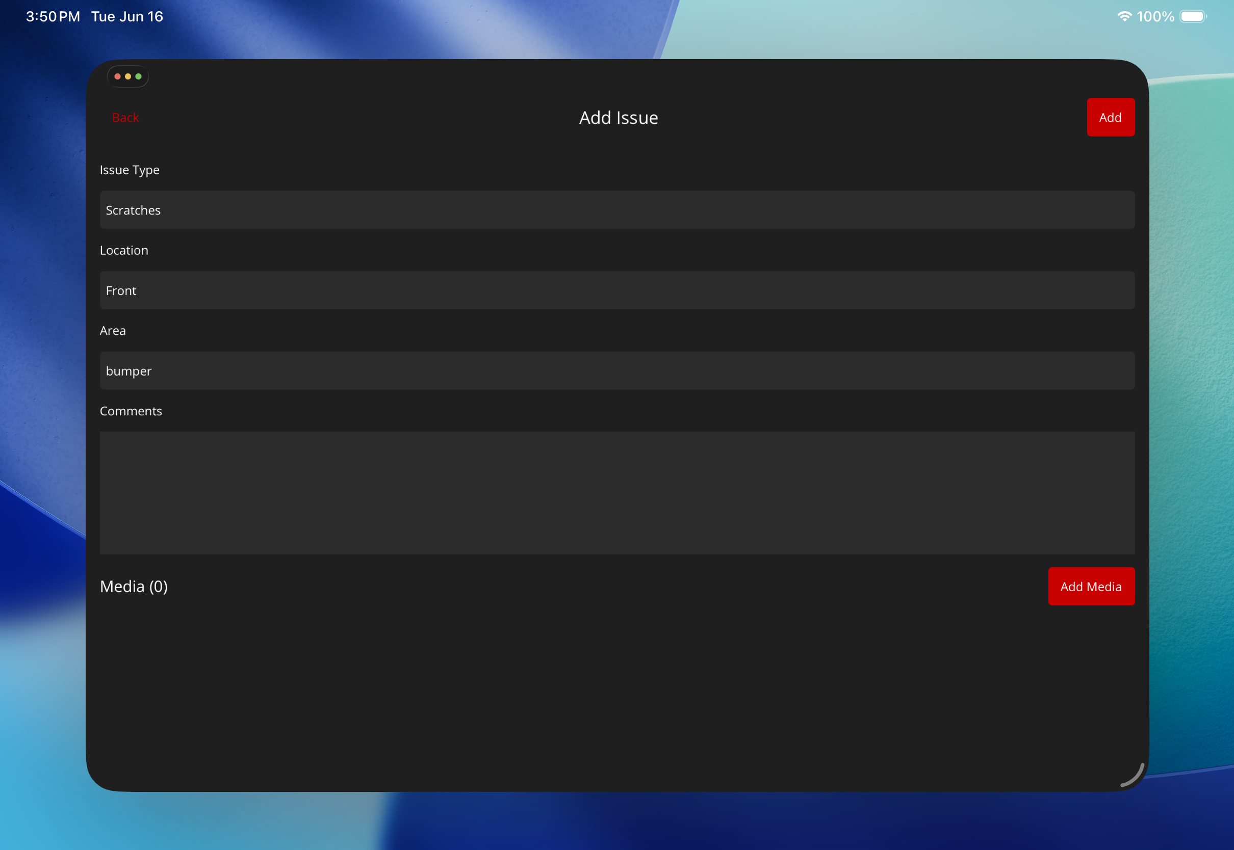 Document a defect with the Add Issue form on iPad