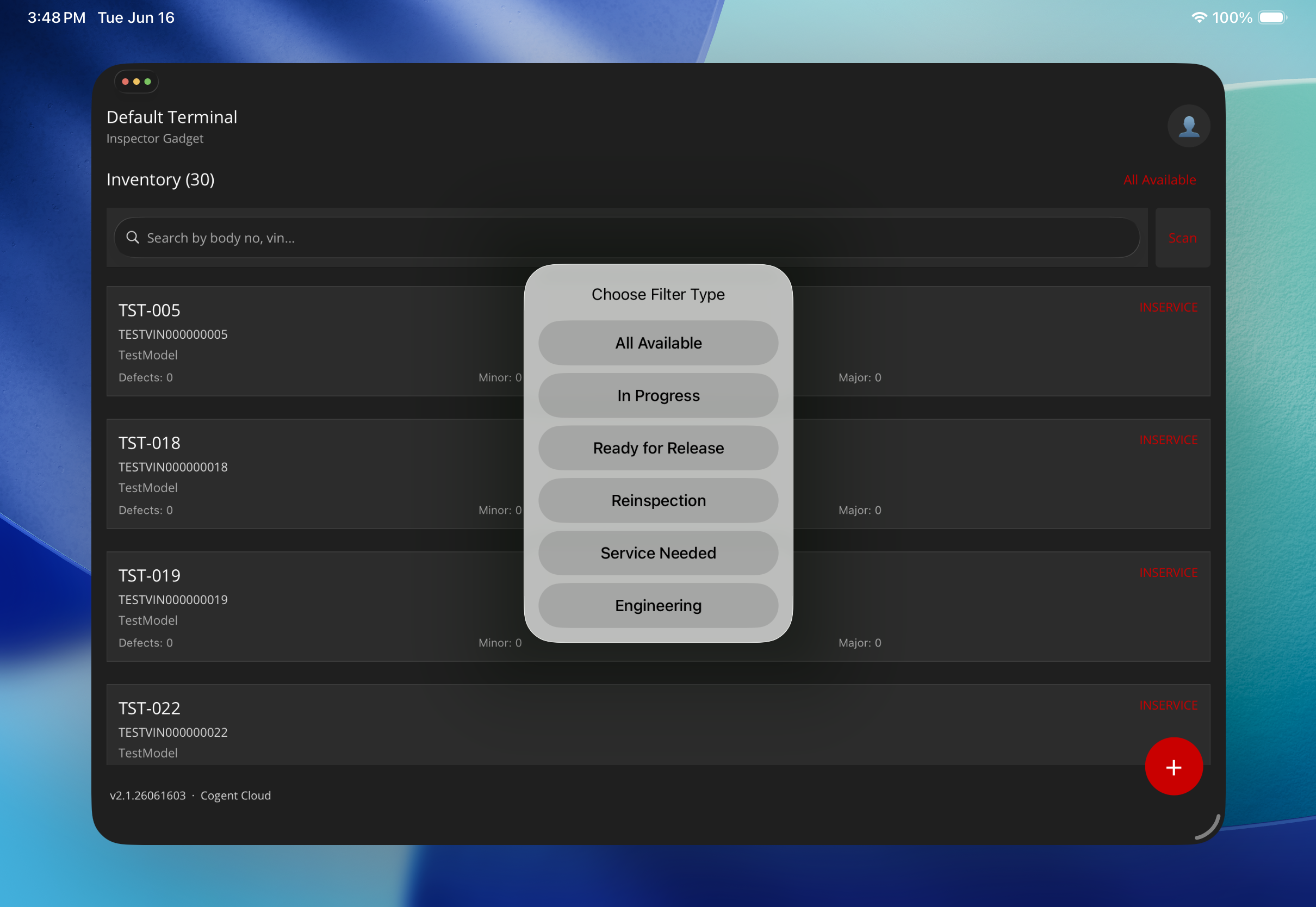Filter inventory by status on iPad